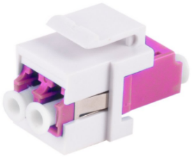 Fiber optic connector, LC duplex socket to LC duplex socket, OM4, multimode, ceramic, purple, BS08-10203