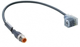 Sensor actuator cable, M12-cable plug, straight to valve connector, 3 pole, 1.5 m, PUR, black, 4 A, 12013