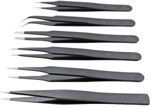 ESD SMD tweezers kit (6 tweezers), uninsulated, antimagnetic, stainless steel, 5-060-ES