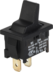 Toggle switch, black, 1 pole, latching, On-Off, 10 A/250 VAC, silver-plated, 1811.1102