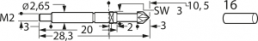 Threaded probe, flathead, Ø 2.65 mm, travel  5 mm, pitch 4 mm, L 28.3 mm, F73316B140G150