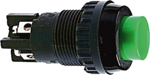 Pushbutton, 2 pole, green, unlit , 2 A/250 V, mounting Ø 18.2 mm, IP40/IP65, 1.01.102.001/0507