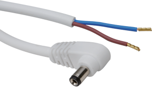 DC connection cable, 2 m, white, DC plug, 2.1 x 5.5 mm