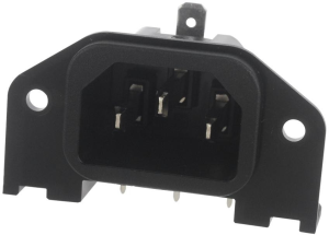 Plug C14, 3 pole, screw mounting, PCB connection, black, GSP1.8105.1