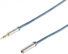 Audio connecting cable, 3.5 mm-stereo plug, straight to 3.5 mm-stereo socket, straight, 1,5 m, gold-plated, dark blue