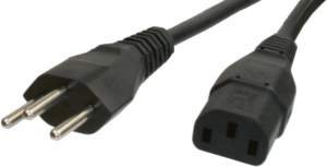 Device connection line, Switzerland, plug type J, straight on C13 jack, straight, H05VV-F3G1.0mm², black, 2.5 m