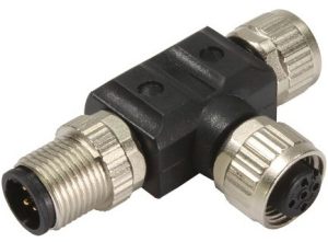 Adapter, M12 (5-pole, plug, A-coded) to 2 x M12 (5-pole, socket, A-coded), T-shape, 21033199501