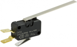 Miniature snap-action switche, On-On, plug-in connection, long hinge lever, 0.22 N, 16 (4) A/250 VAC, 10 (3) A/400 VAC, IP40