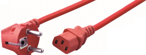 Device connection line, Europe, plug type E + F, angled on C13 jack, straight, H05VV-F3G0.75mm², red, 1.8 m