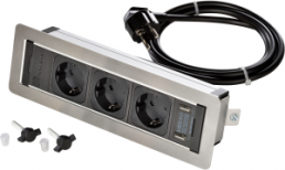 Built-in power strip, 3-way, 2 m, 16 A, with surge protection, silver, 939626012