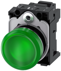 Indicator light, 22 mm, round, metal, high gloss,green, lens, smooth, 110 V AC