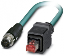 Network cable, M12-plug, straight to RJ45 plug, straight, Cat 5, SF/UTP, PUR, 10 m, blue