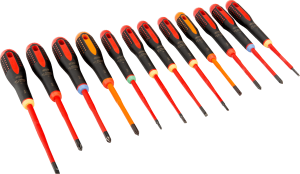 VDE screwdriver kit, different sizes, Phillips/Pozidriv/slotted/TORX, BE-9878SL