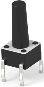 Short-stroke pushbutton, 1 Form A (N/O), 50 mA/24 VDC, unlit , actuator (black, L 9.4 mm), 1.56 N, THT