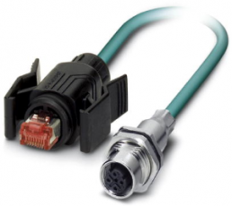 Network cable, M12 socket, straight to RJ45 plug, straight, Cat 5e, SF/UTP, PUR, 2 m, blue