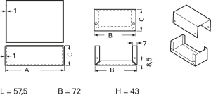 Die-cast aluminum enclosure, (L x W x H) 57.5 x 72 x 43 mm, gray, IP40, 2/B.1