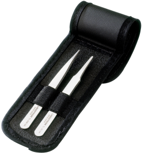 ESD precision tweezers (2 tweezers), uninsulated, antimagnetic, stainless steel, 120 mm, 9859