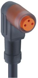 Sensor actuator cable, M8-cable socket, angled to open end, 3 pole, 2 m, PUR, black, 4 A, 40536