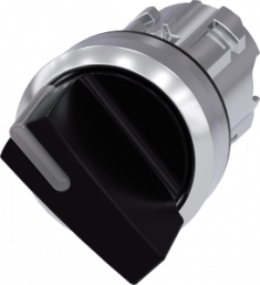Toggle switch, illuminable, latching, waistband round, black, front ring silver, 90°, mounting Ø 22.3 mm, 3SU1052-2BF10-0AA0