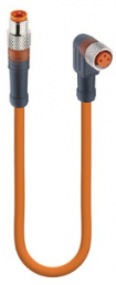 Sensor actuator cable, M8-cable plug, straight to M8-cable socket, angled, 3 pole, 1.5 m, PUR, orange, 4 A, 95484
