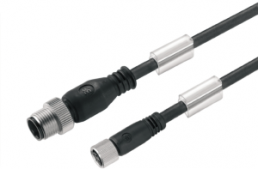 Sensor actuator cable, M12-cable plug, straight to M8-cable socket, straight, 3 pole, 1.5 m, PUR, black, 4 A, 9457770150