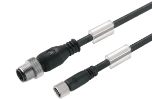 Sensor actuator cable, M12-cable plug, straight to M8-cable socket, straight, 3 pole, 7.5 m, PUR, black, 4 A, 9457770750