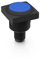 Pushbutton, illuminable, groping, waistband square, blue, front ring black, mounting Ø 22.3 mm, 1.10.011.101/0661