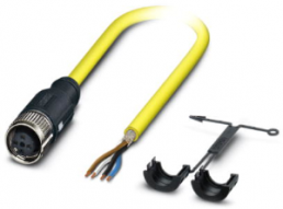 Sensor actuator cable, M12-cable socket, straight to open end, 4 pole, 2 m, PVC, yellow, 4 A, 1409554