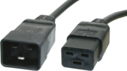 Extension line, International, C20-plug, straight on C19 jack, straight, H05VV-F3G1.5mm², black, 2.5 m