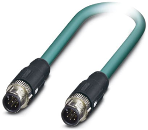 Network cable, M12-plug, straight to M12-plug, straight, Cat 5, SF/UTP, PUR, 1 m, blue