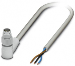 Sensor actuator cable, M8-cable plug, angled to open end, 3 pole, 5 m, PP-EPDM, gray, 4 A, 1406475