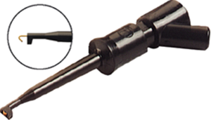 Miniature clamp test probe, black, max. 2 mm, L 57.5 mm, CAT O, socket 2 mm, KLEPS 2 BU SW