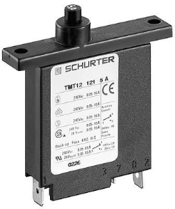 Circuit breaker, 1 pole, T characteristic, 15 A, 28 V (DC), 240 V (AC), faston plug 6.3 x 0.8 mm, mounting flange, IP40