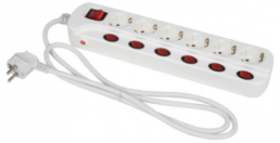 Table power strip, 6-way, 1.5 m, 16 A, with surge protection, white, 45191