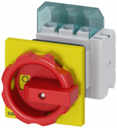 Emergency stop load-break switch, Rotary actuator, 3 pole, 25 A, 690 V, (W x H x D) 67 x 84 x 116.5 mm, front mounting, 3LD2154-1TP53