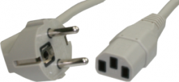 Device connection line, Europe, Plug Type E + F, angled on C13-connector, straight, H05VV-F3G1.0mm², gray, 3 m