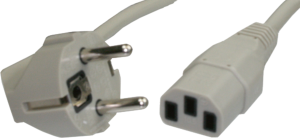 Device connection line, Europe, plug type E + F, angled on C13 jack, straight, H05VV-F3G0.75mm², gray, 1.5 m