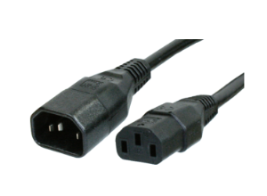 Extension line, Europe/North America, C14-plug, straight on C13 jack, straight, H05VV-F3G1.5mm², black, 1 m