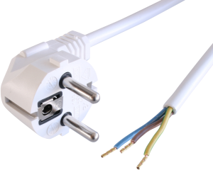 Connection line, Europe, plug type E + F, angled on open end, H05VV-F3G0.75mm², white, 1.5 m