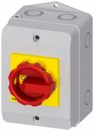 Emergency stop load-break switch, Rotary actuator, 3 pole, 32 A, 690 V, (W x H x D) 100 x 152 x 117 mm, front mounting, 3LD2264-1GP53