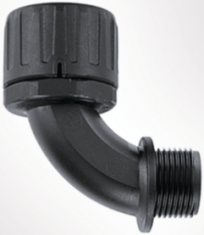 90° hose fitting, PG21, 28 mm, polyamide, IP66, black, (L) 66 mm