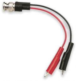 Coaxial cable, BNC plug (straight) to crocodile clip, grommet black/red, 0.1 m, BU-5131-A-4-0
