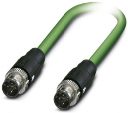 Network cable, M12-plug, straight to M12-plug, straight, Cat 5, SF/TQ, PVC, 10 m, green