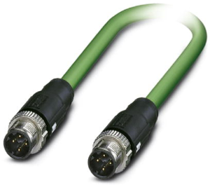 Network cable, M12-plug, straight to M12-plug, straight, Cat 5, SF/TQ, PVC, 1 m, green