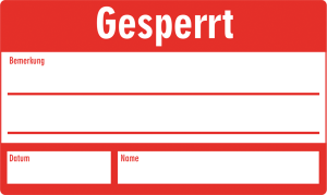 Quality assurance sign, text: "Gesperrt", (W) 30 mm, vinyl, 088.53-9-30X50-A