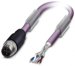 Sensor actuator cable, M12-cable plug, straight to open end, 5 pole, 15 m, PUR, purple, 4 A, 1507450
