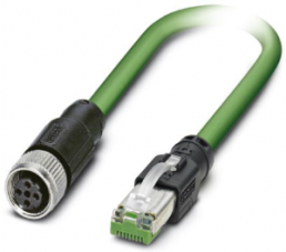 Network cable, M12 socket, straight to RJ45 plug, straight, Cat 5, SF/TQ, PUR, 1 m, green