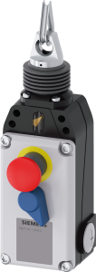 Cable-operated switch, 1 emergency stop pushbutton red, 1 rotary actuator, 1 Form A (N/O) + 3 Form B (N/C), latching, 3SE7141-1EG10
