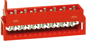 Pin header, 10 pole, pitch 1.27 mm, straight, red, 1-215083-0