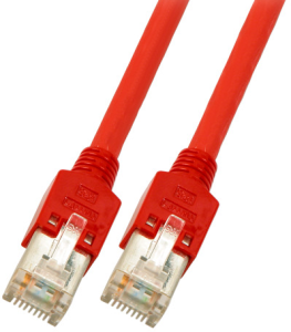 Crossover patch cable, RJ45 plug, straight to RJ45 plug, straight, Cat 5e, SF/UTP, PVC, 1 m, red